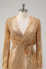 Load image into Gallery viewer, Golden Glitter V Neck Short Tight Party Dress