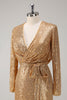 Load image into Gallery viewer, Golden Glitter V Neck Short Tight Party Dress