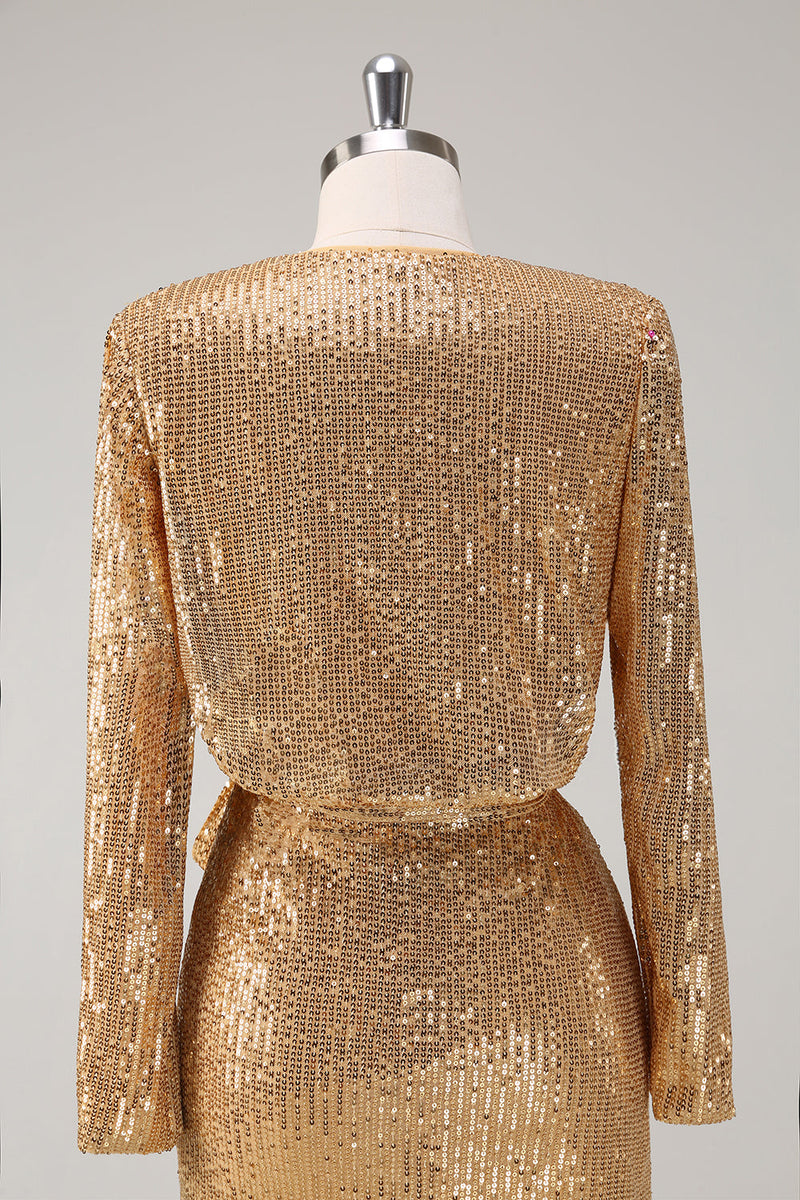 Load image into Gallery viewer, Golden Glitter V Neck Short Tight Party Dress