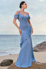 Load image into Gallery viewer, Blue Cold Shoulder Chiffon Bridesmaid Dress with Ruffles