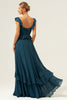 Load image into Gallery viewer, Dark Peacock Green Scoop Neck A-Line Chiffon Bridesmaid Dress