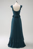 Load image into Gallery viewer, A-Line Dark Peacock Green Scoop Neck Chiffon Long Bridesmaid Dress