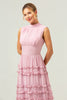 Load image into Gallery viewer, Blush A-Line Ruffled Chiffon Long Bridesmaid Dress with Open Back