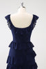 Load image into Gallery viewer, Dark Navy A-Line Tiered Chiffon Long Bridesmaid Dress