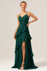 Load image into Gallery viewer, Dark Green A-Line Spaghetti Straps Chiffon Long Bridesmaid Dress with Ruffles