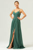 Load image into Gallery viewer, A-Line Spaghetti Straps Pleated Chiffon Eucalyptus Bridesmaid Dress with Slit