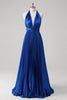 Load image into Gallery viewer, Royal Blue A Line Halter Pleated Long Prom Dress