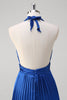 Load image into Gallery viewer, Royal Blue A Line Halter Pleated Long Prom Dress