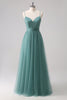 Load image into Gallery viewer, Eucalyptus Spaghetti Straps A-Line Tulle Bridesmaid Dress