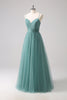 Load image into Gallery viewer, Eucalyptus Spaghetti Straps A-Line Tulle Bridesmaid Dress