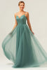 Load image into Gallery viewer, Eucalyptus Spaghetti Straps Tulle A Line Long Bridesmaid Dress