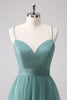 Load image into Gallery viewer, Eucalyptus Spaghetti Straps A-Line Tulle Bridesmaid Dress