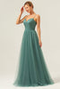 Load image into Gallery viewer, Eucalyptus Spaghetti Straps Tulle A Line Long Bridesmaid Dress