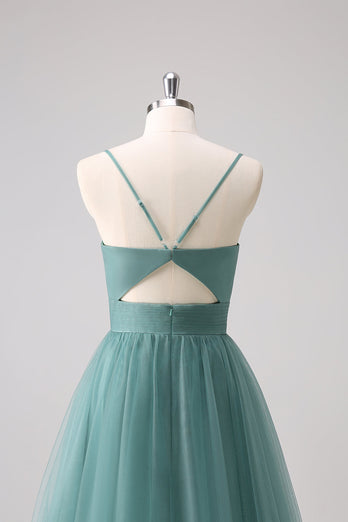 Eucalyptus Spaghetti Straps A-Line Tulle Bridesmaid Dress