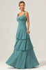 Load image into Gallery viewer, Eucalyptus A-Line Spaghetti Straps Chiffon Pleated Tiered Bridesmaid Dress