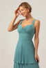 Load image into Gallery viewer, Eucalyptus A-Line Spaghetti Straps Chiffon Pleated Tiered Bridesmaid Dress