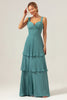 Load image into Gallery viewer, Eucalyptus A-Line Spaghetti Straps Chiffon Pleated Tiered Bridesmaid Dress