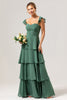 Load image into Gallery viewer, Eucalyptus A-Line Off The Shoulder Ruffled Chiffon Long Bridesmaid Dress