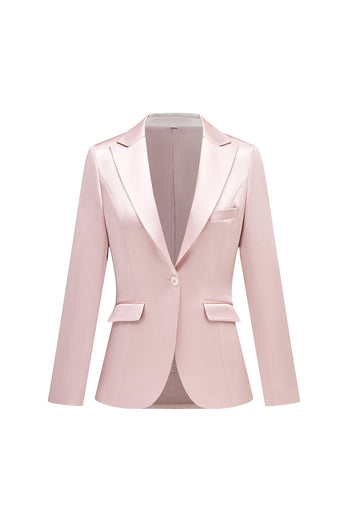 Grey Pink Peak Lapel Satin Slim Fit Women Suits