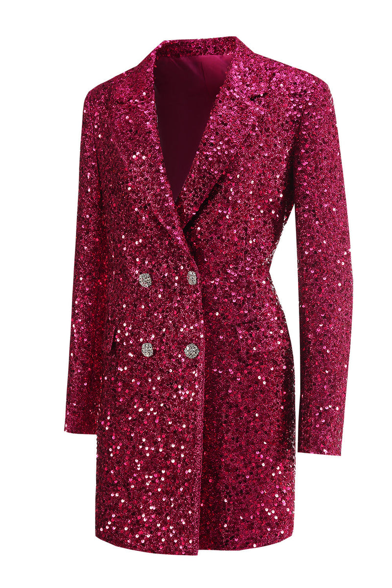 Load image into Gallery viewer, Sparkly Fuchsia Notched Women&#39;s Blazer