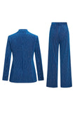 2-Piece Ink Blue Velvet Striped Women Prom Suits