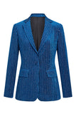 2-Piece Ink Blue Velvet Striped Women Prom Suits