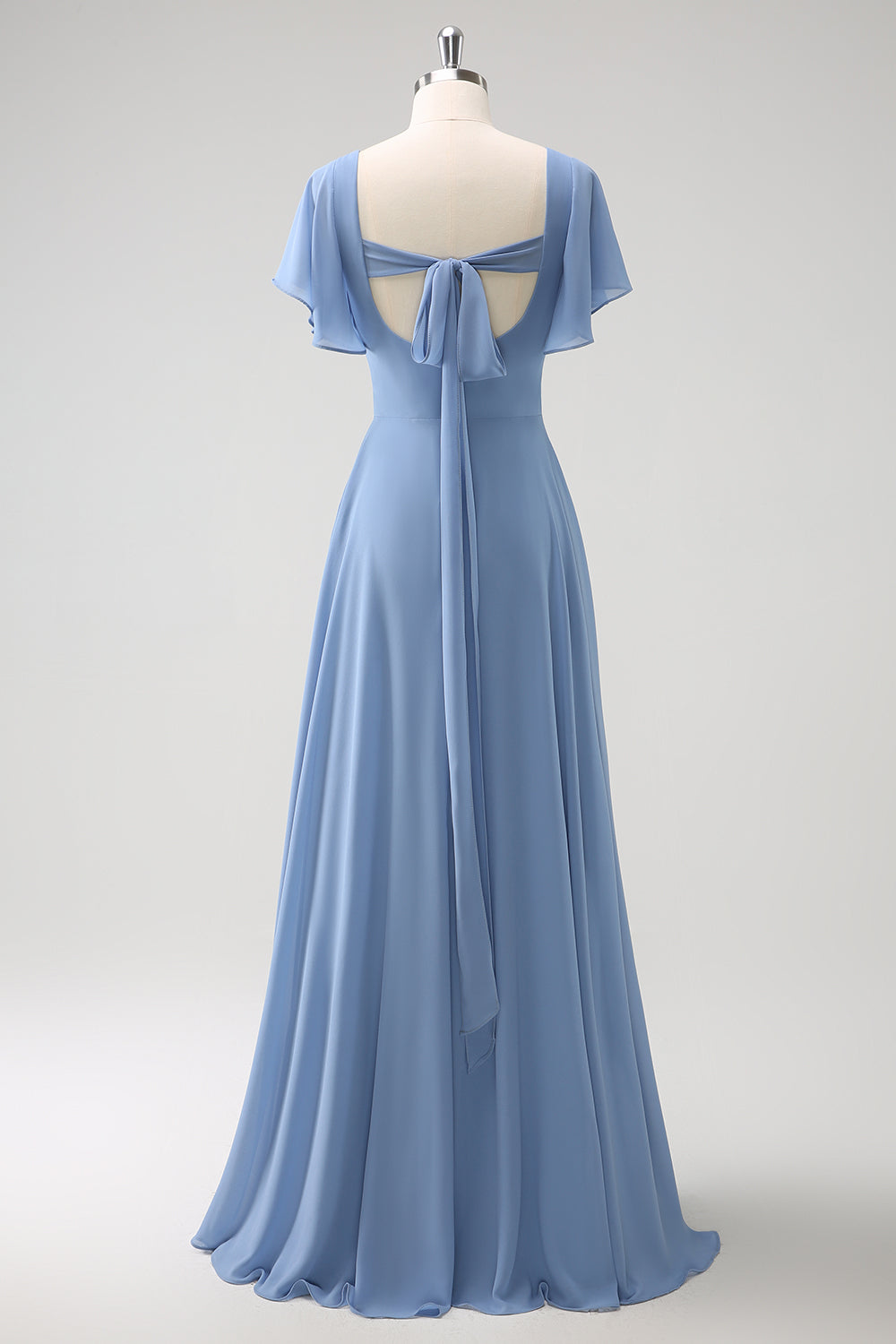 Zapaka Women Grey Blue Bridesmaid Dress with Slit A Line Chiffon Long Wedding Guest Dress with Puff Sleeves ZAPAKA UK Zapaka Women Grey Blue Bridesmaid Dress with Slit A Line Chiffon Long Wedding Guest Dress with Puff Sleeves ZAPAKA UK