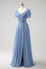 Load image into Gallery viewer, Grey Blue A Line Chiffon Long Bridesmaid Dress with Slit