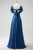 Load image into Gallery viewer, Grey Blue A Line Chiffon Long Bridesmaid Dress with Slit