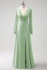 Load image into Gallery viewer, A Line Grey Blue V-Nack Chiffon Bridesmaid Dress with Long Sleeves