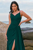 Load image into Gallery viewer, Dark Green A Line Spaghetti Straps Ruched Long Bridesmaid Dress with Slit