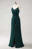 Load image into Gallery viewer, Dark Green Spaghetti Straps Ruche Long Bridesmaid Dress with Slit