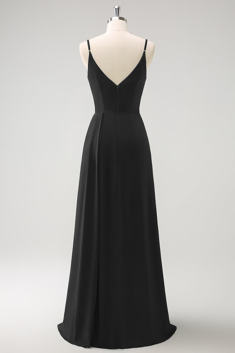 Load image into Gallery viewer, Dark Green Spaghetti Straps Ruche Long Bridesmaid Dress with Slit