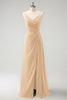 Load image into Gallery viewer, Dark Green Spaghetti Straps Ruche Long Bridesmaid Dress with Slit