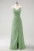 Load image into Gallery viewer, Dark Green Spaghetti Straps Ruche Long Bridesmaid Dress with Slit