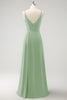 Load image into Gallery viewer, Dark Green Spaghetti Straps Ruche Long Bridesmaid Dress with Slit