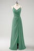 Load image into Gallery viewer, Dark Green Spaghetti Straps Ruche Long Bridesmaid Dress with Slit