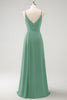 Load image into Gallery viewer, Dark Green Spaghetti Straps Ruche Long Bridesmaid Dress with Slit