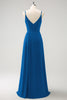 Load image into Gallery viewer, Dark Green Spaghetti Straps Ruche Long Bridesmaid Dress with Slit