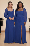 Dark Blue Sheath Corset Chiffon Long Sleeves Long Choir Dress with Slit