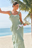 Load image into Gallery viewer, Light Green A-Line Tiered Chiffon Corset Long Bridesmaid Dress