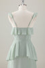 Load image into Gallery viewer, Light Green A-Line Ruffle Tiered Chiffon Corset Long Bridesmaid Dress