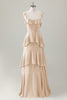 Load image into Gallery viewer, Light Green A Line Ruffle Tiered Chiffon Corset Long Bridesmaid Dress