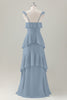 Load image into Gallery viewer, Light Green A Line Ruffle Tiered Chiffon Corset Long Bridesmaid Dress