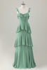 Load image into Gallery viewer, Light Green A Line Ruffle Tiered Chiffon Corset Long Bridesmaid Dress