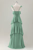 Load image into Gallery viewer, Light Green A Line Ruffle Tiered Chiffon Corset Long Bridesmaid Dress