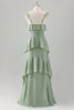 Load image into Gallery viewer, Light Green A Line Ruffle Tiered Chiffon Corset Long Bridesmaid Dress