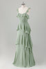 Load image into Gallery viewer, Light Green A Line Ruffle Tiered Chiffon Corset Long Bridesmaid Dress