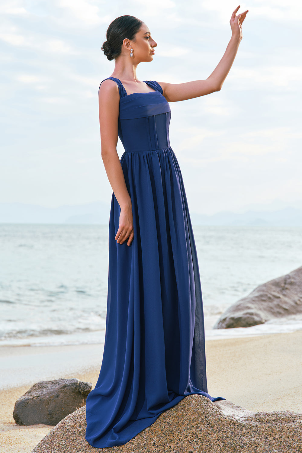 ZAPAKA Women Dark Blue Long Bridesmaid Dress with Lace Up Back A-Line Square Neck Corset Wedding Guest Dress ZAPAKA UK ZAPAKA Women Dark Blue Long Bridesmaid Dress with Lace Up Back A-Line Square Neck Corset Wedding Guest Dress ZAPAKA UK