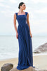 Load image into Gallery viewer, A-Line Square Neck Corset Dark Blue Long Bridesmaid Dress with Lace Up Back